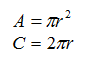 Formulae for area and circumference of a circle